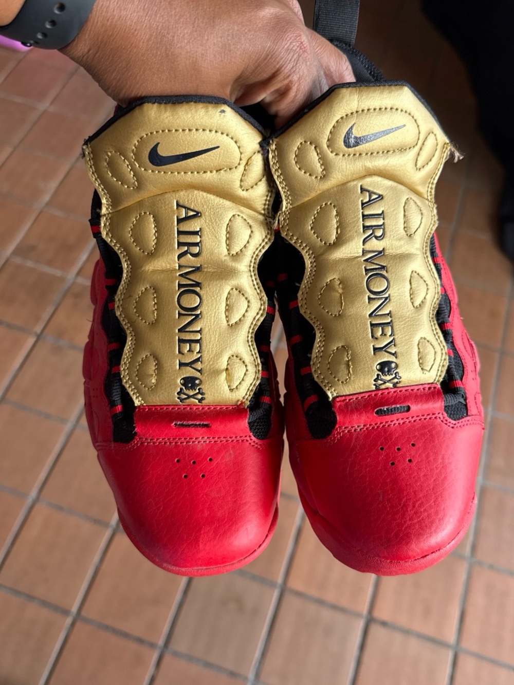 Nike Kids Red and Gold Airmoney Slip-On Sneakers